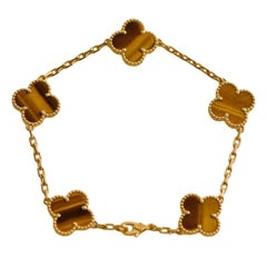 Van Cleef & Arpels Vintage Alhambra Tiger's Eye 5 Motif 18K Yellow Gold Bracelet