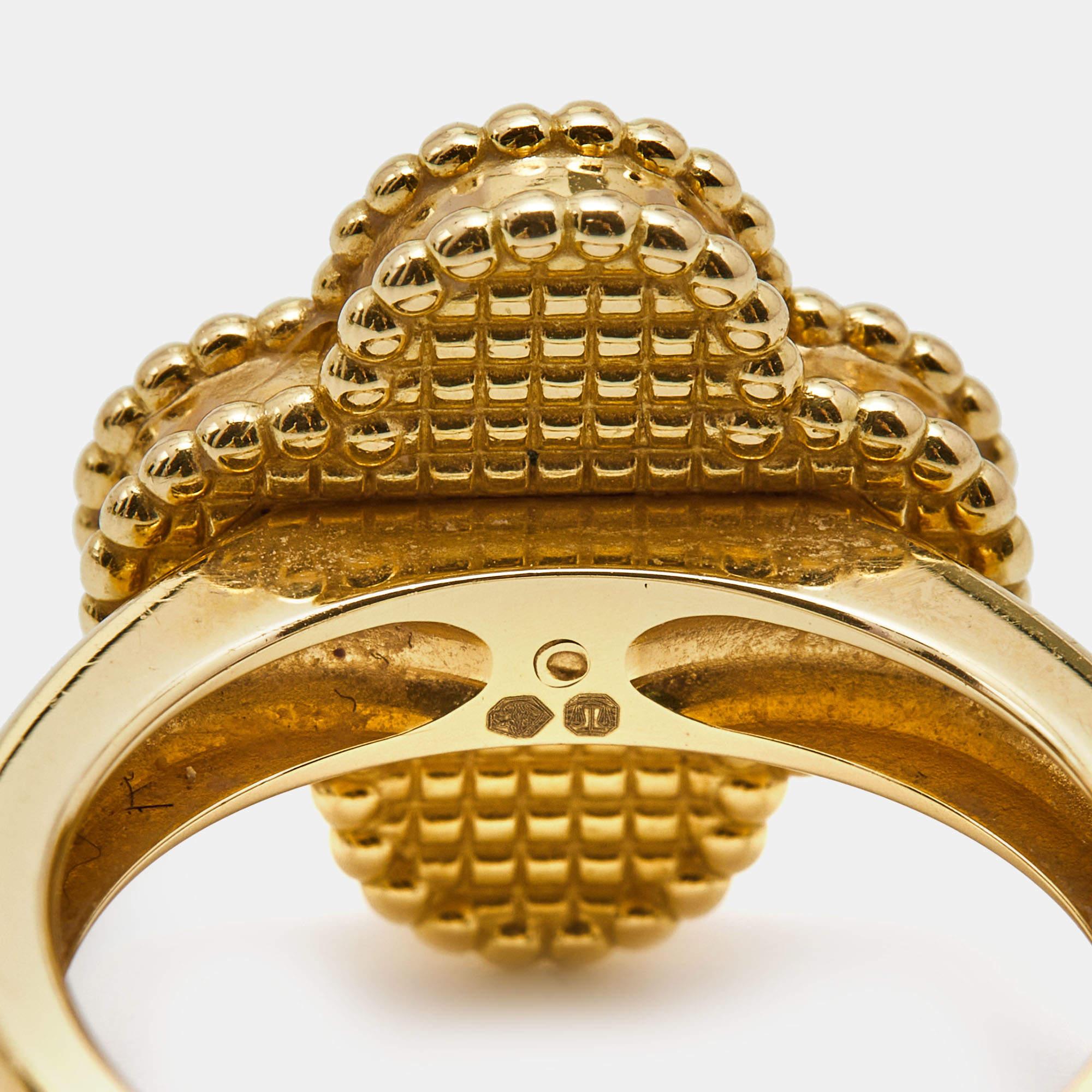 Van Cleef & Arpels Vintage Alhambra Tiger's Eye Diamond 18k Yellow Gold Ring Siz 1