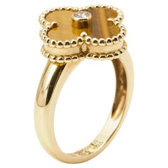 Van Cleef & Arpels Vintage Alhambra Tiger's Eye Diamond 18k Yellow Gold Ring Siz