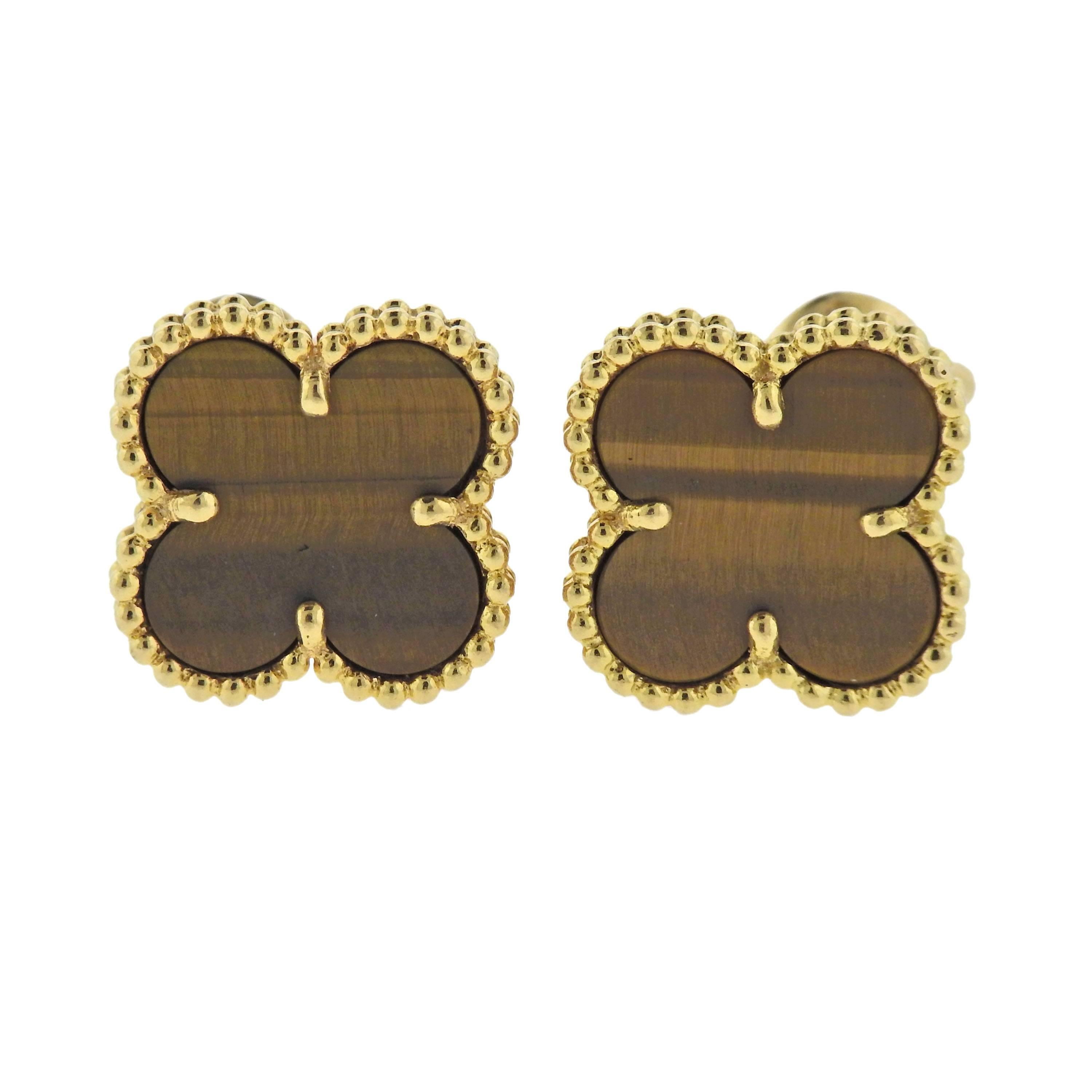 Van Cleef and Arpels Vintage Alhambra Tiger's Eye Gold Earrings at ...
