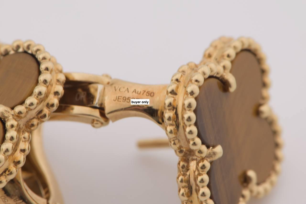 Van Cleef & Arpels Vintage Alhambra Tiger's Eye Gold Earrings  4