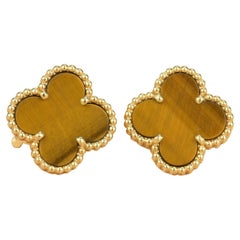 Van Cleef & Arpels Vintage Alhambra Tigerauge Gold Ohrringe