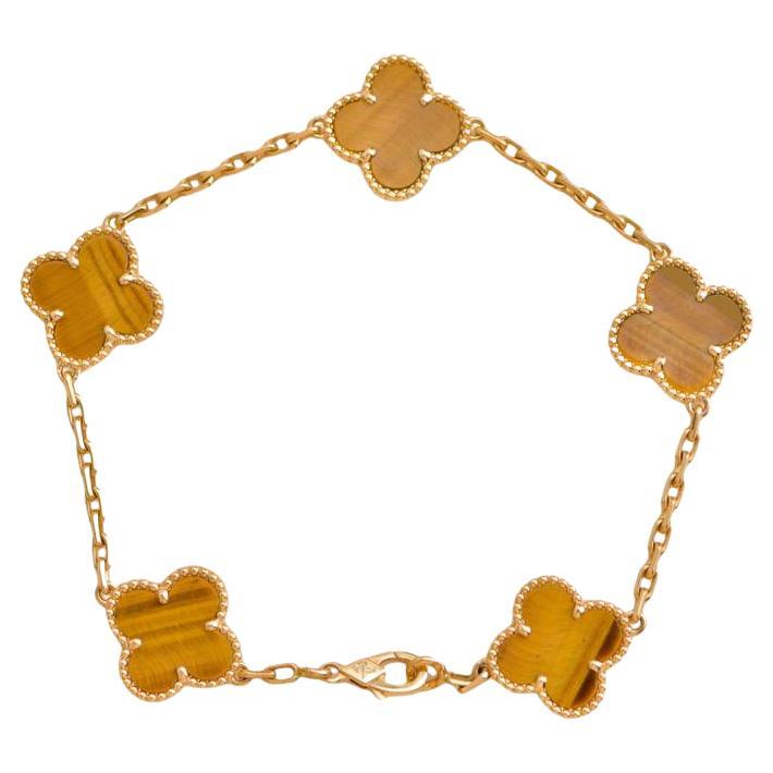 Van Cleef & Arpels Vintage Alhambra Tiger's Eye Yellow Gold Bracelet