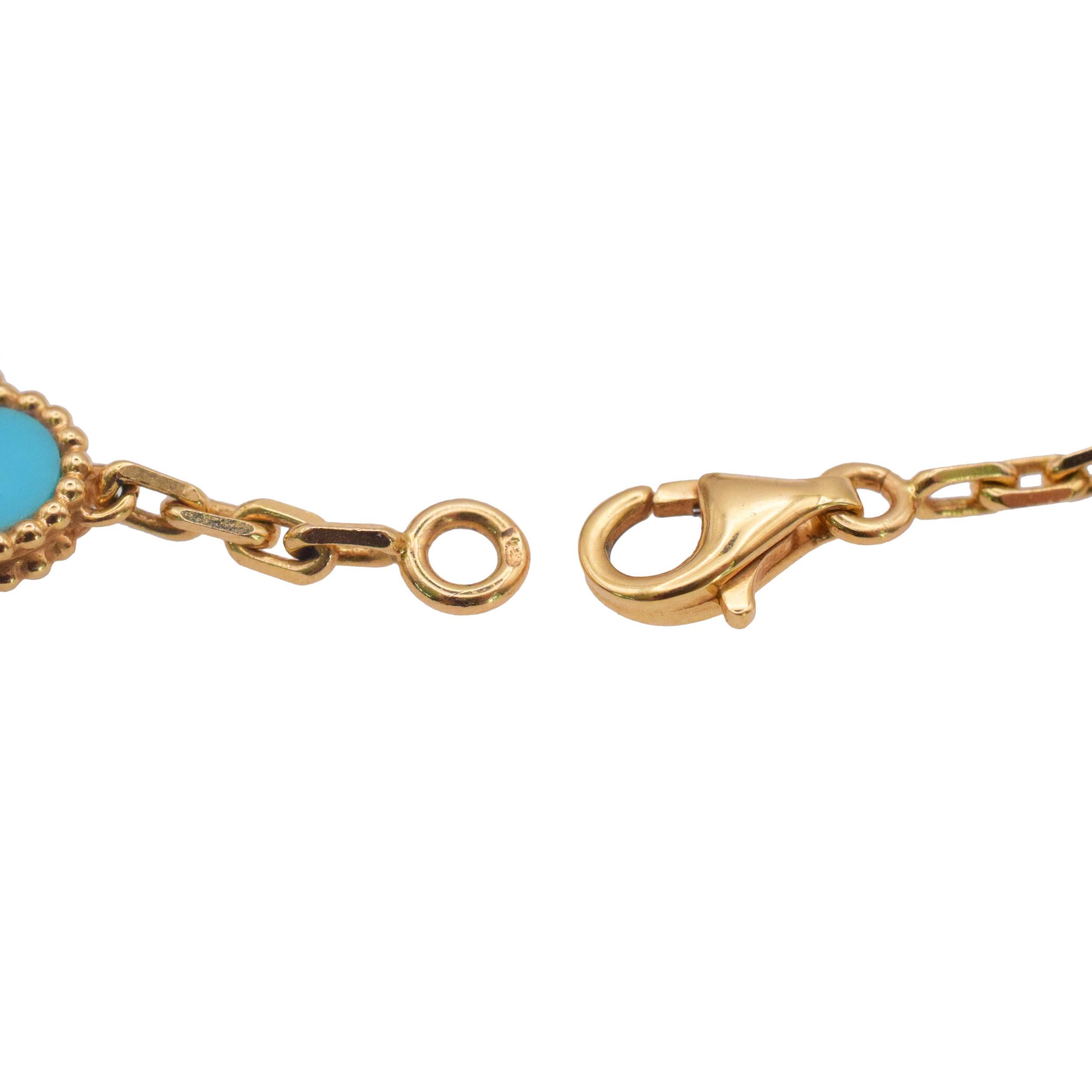 Van Cleef & Arpels   Collier Vintage Alhambra Turquoise 10 Motifs en vente 4