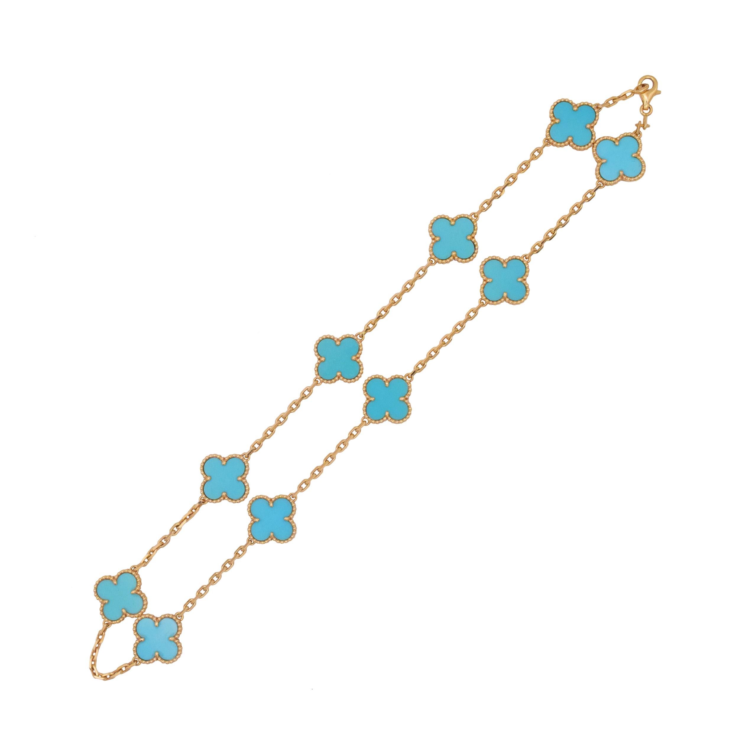 Artiste Van Cleef & Arpels   Collier Vintage Alhambra Turquoise 10 Motifs en vente