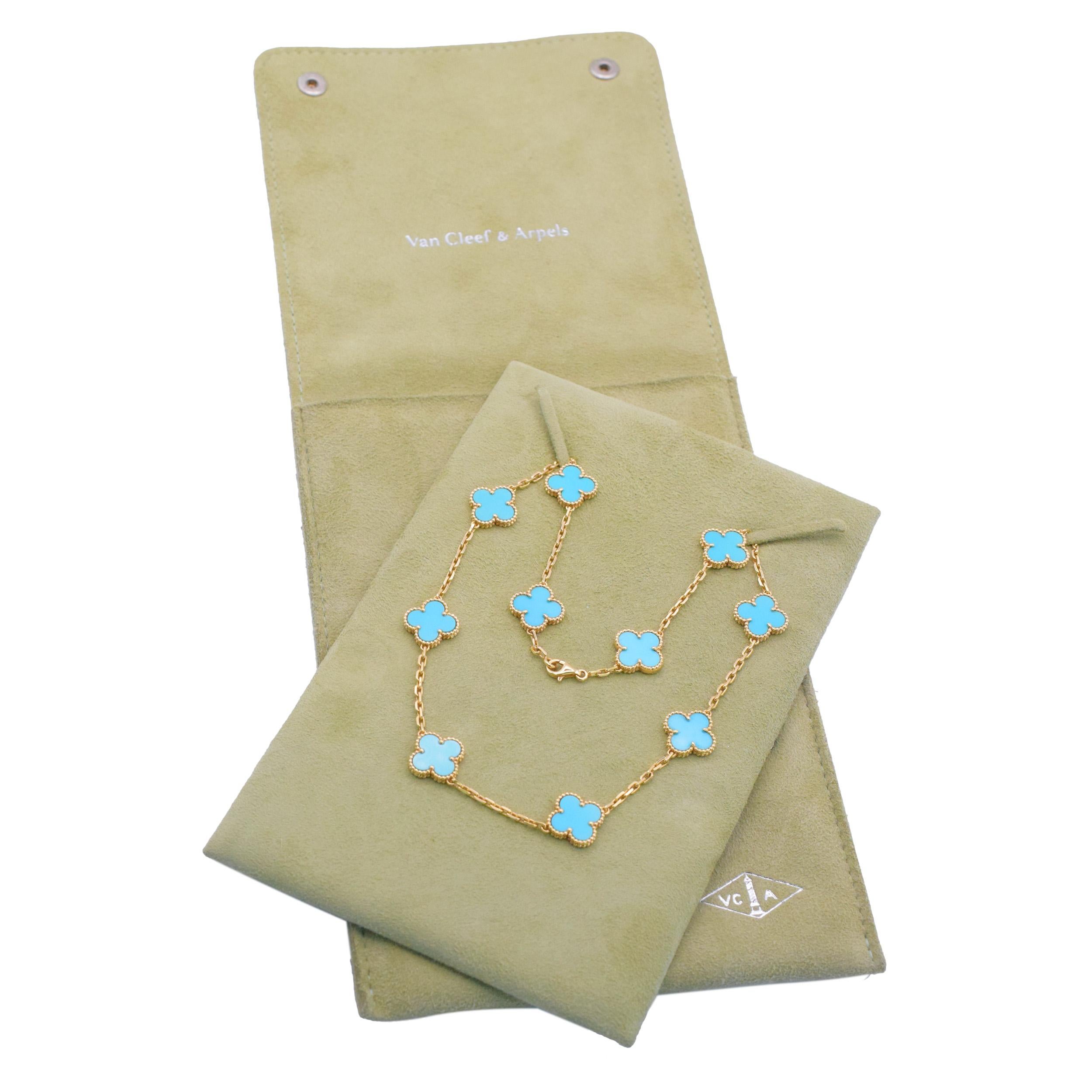 Van Cleef & Arpels   Collier Vintage Alhambra Turquoise 10 Motifs Excellent état - En vente à New York, NY