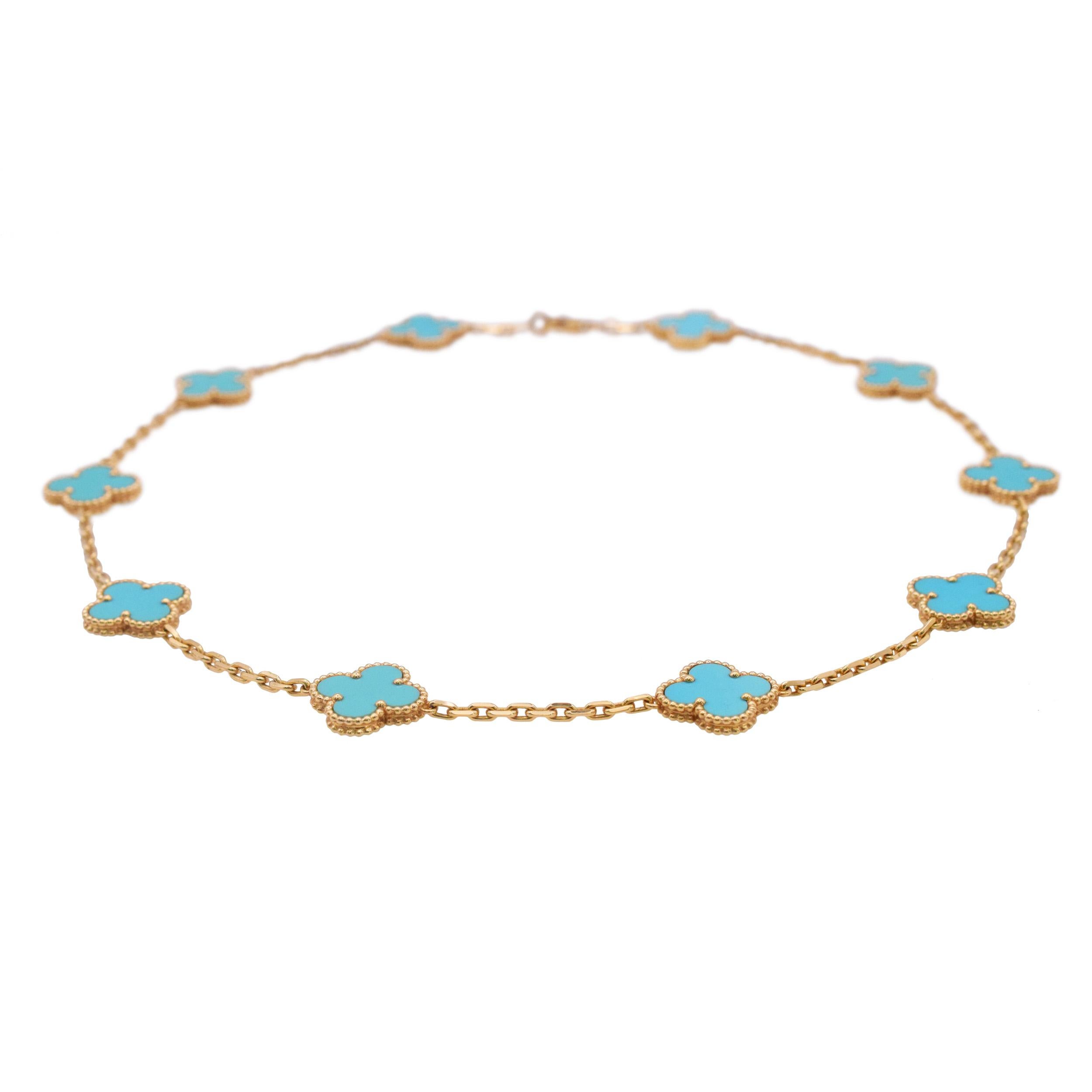 Van Cleef & Arpels   Collier Vintage Alhambra Turquoise 10 Motifs Unisexe en vente