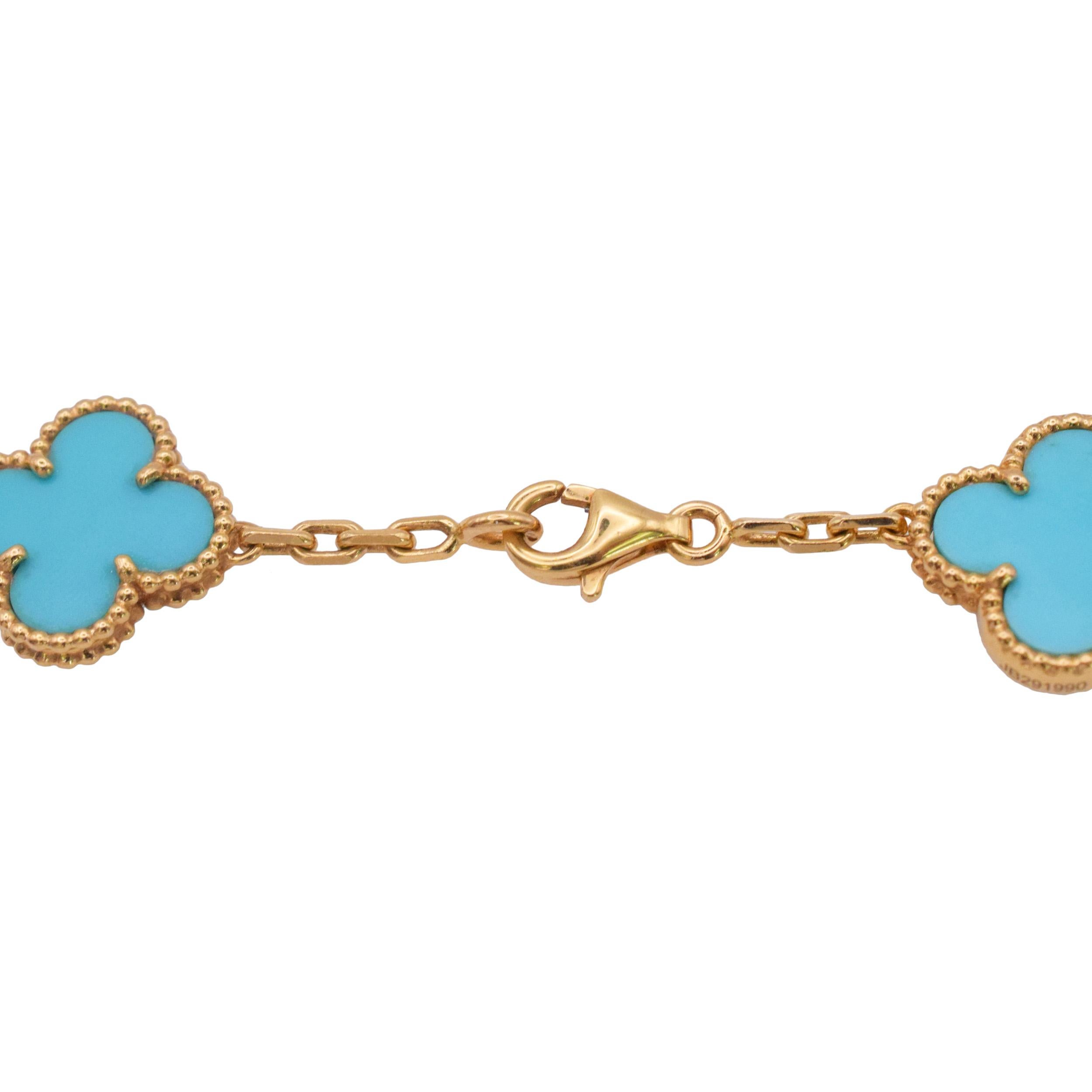 Van Cleef & Arpels   Collier Vintage Alhambra Turquoise 10 Motifs en vente 2