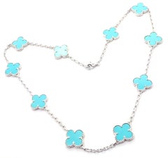 Van Cleef & Arpels Collana Vintage Alhambra Turchese 10 Motivi in Oro Bianco