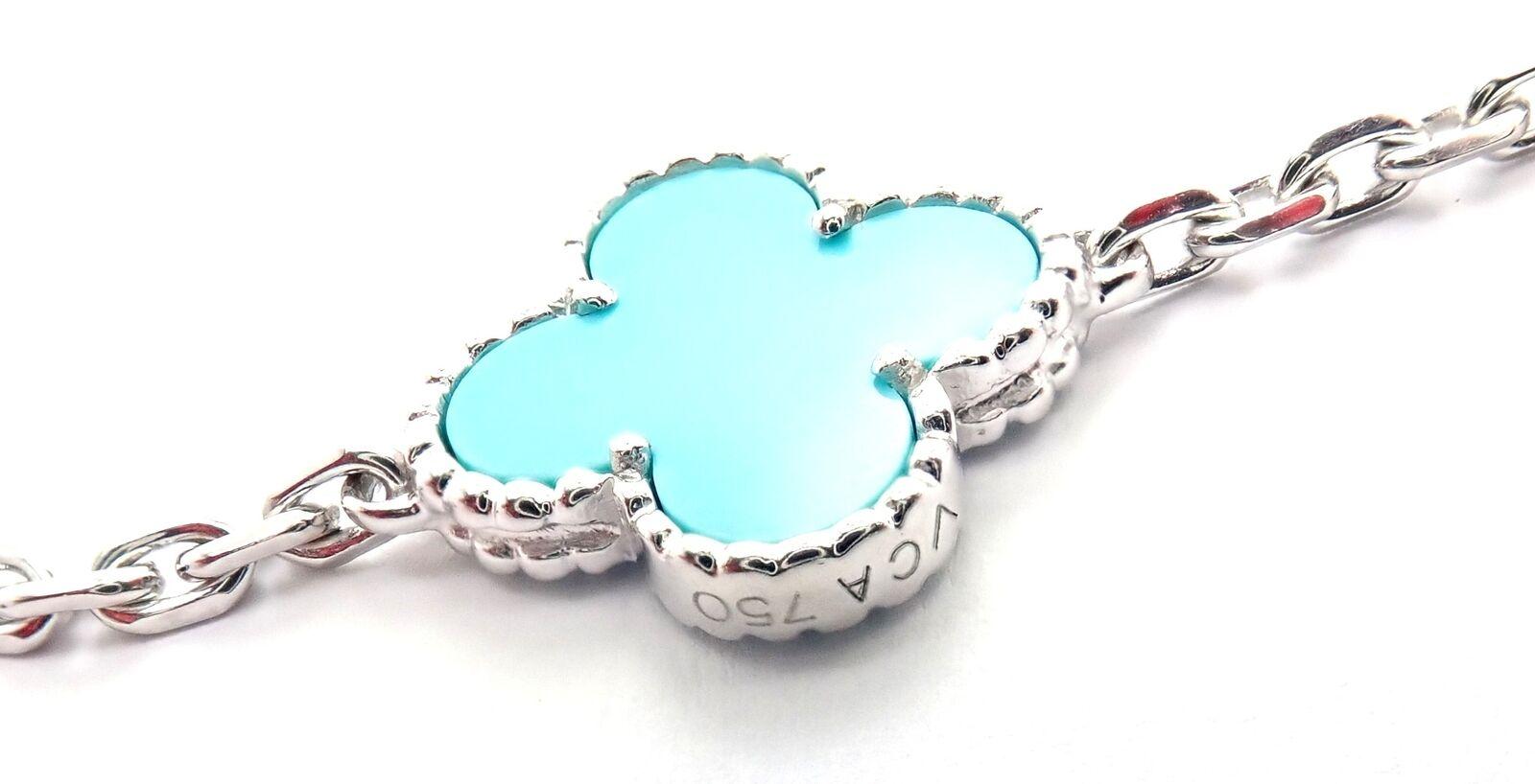 Uncut Van Cleef & Arpels Vintage Alhambra Turquoise 10 Motif White Gold Necklace