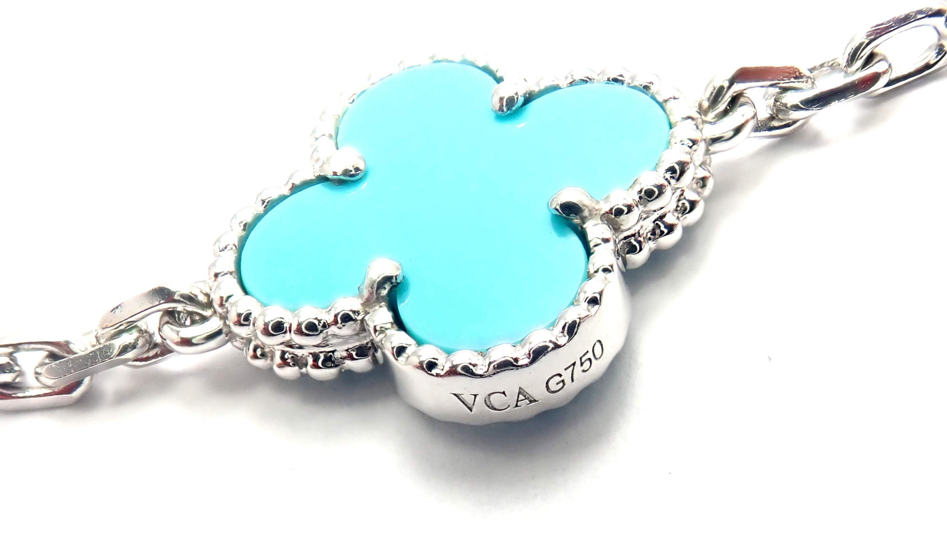 Women's or Men's Van Cleef & Arpels Vintage Alhambra Turquoise 10 Motif White Gold Necklace