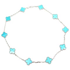 Van Cleef & Arpels Collier Vintage Alhambra Turquoise 10 Motif en or blanc