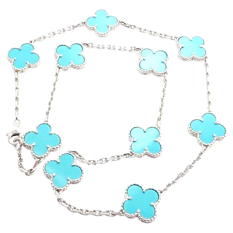 Van Cleef and Arpels Vintage Alhambra Turquoise 10 Motif White Gold  Necklace For Sale at 1stDibs | van cleef necklace, van cleef white, white van  cleef