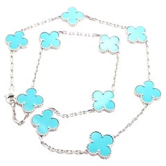 Van Cleef & Arpels Used Alhambra Turquoise 10 Motif White Gold Necklace