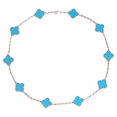 Van Cleef & Arpels Vintage Alhambra Turquoise 10 Motif White Gold Necklace