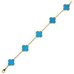 Van Cleef & Arpels Vintage Alhambra Turquoise 18 Karat Yellow Gold Bracelet