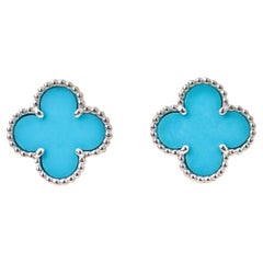 Van Cleef & Arpels Vintage Alhambra Turquoise 18K White Gold Earrings
