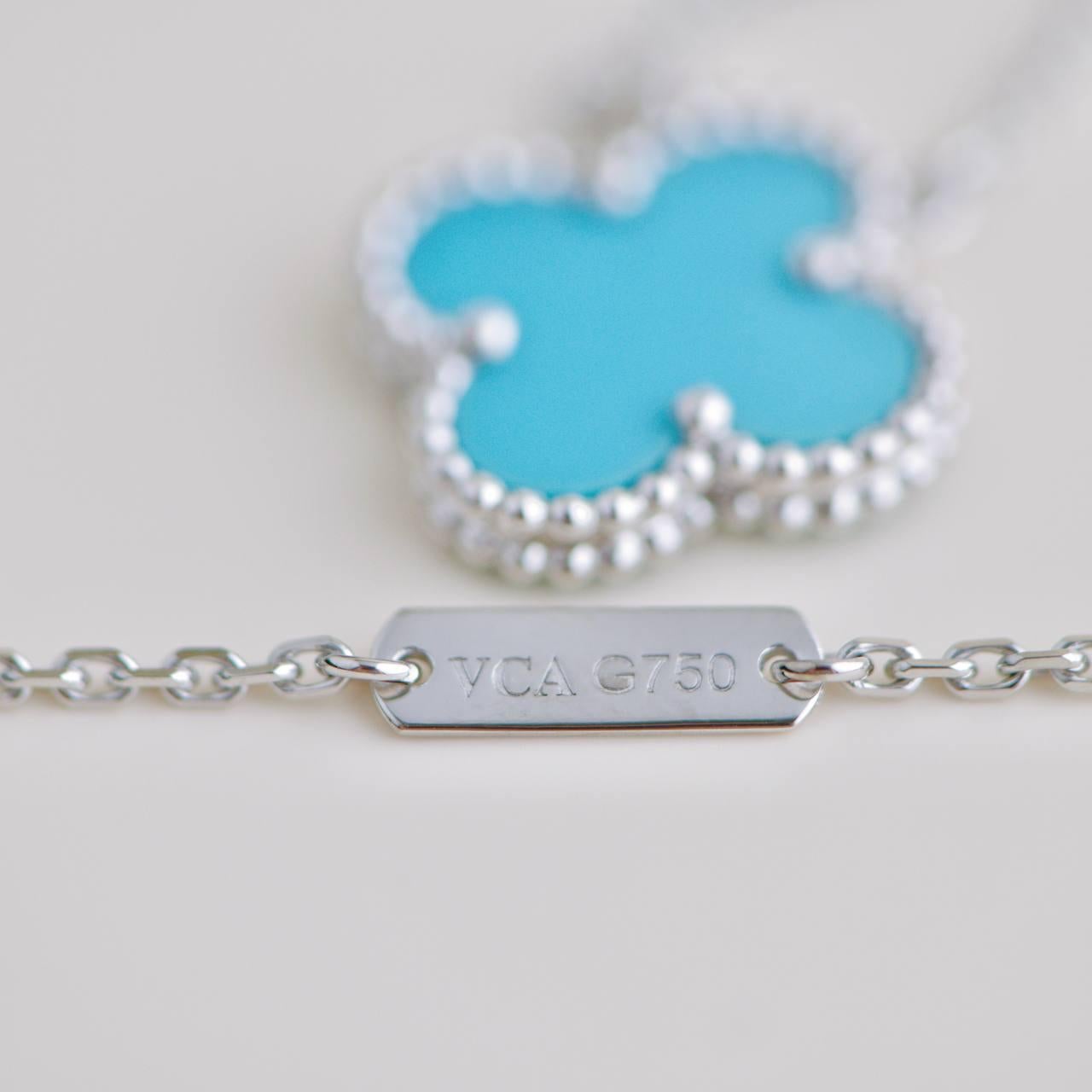 Van Cleef & Arpels Vintage Alhambra Turquoise 18K White Gold Pendant Necklace 2