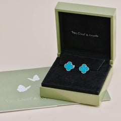 Van Cleef & Arpels Vintage Alhambra Turquoise 18K White Gold Stud Earrings