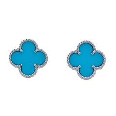 Van Cleef & Arpels Vintage Alhambra Turquoise 18K White Gold Stud Earrings