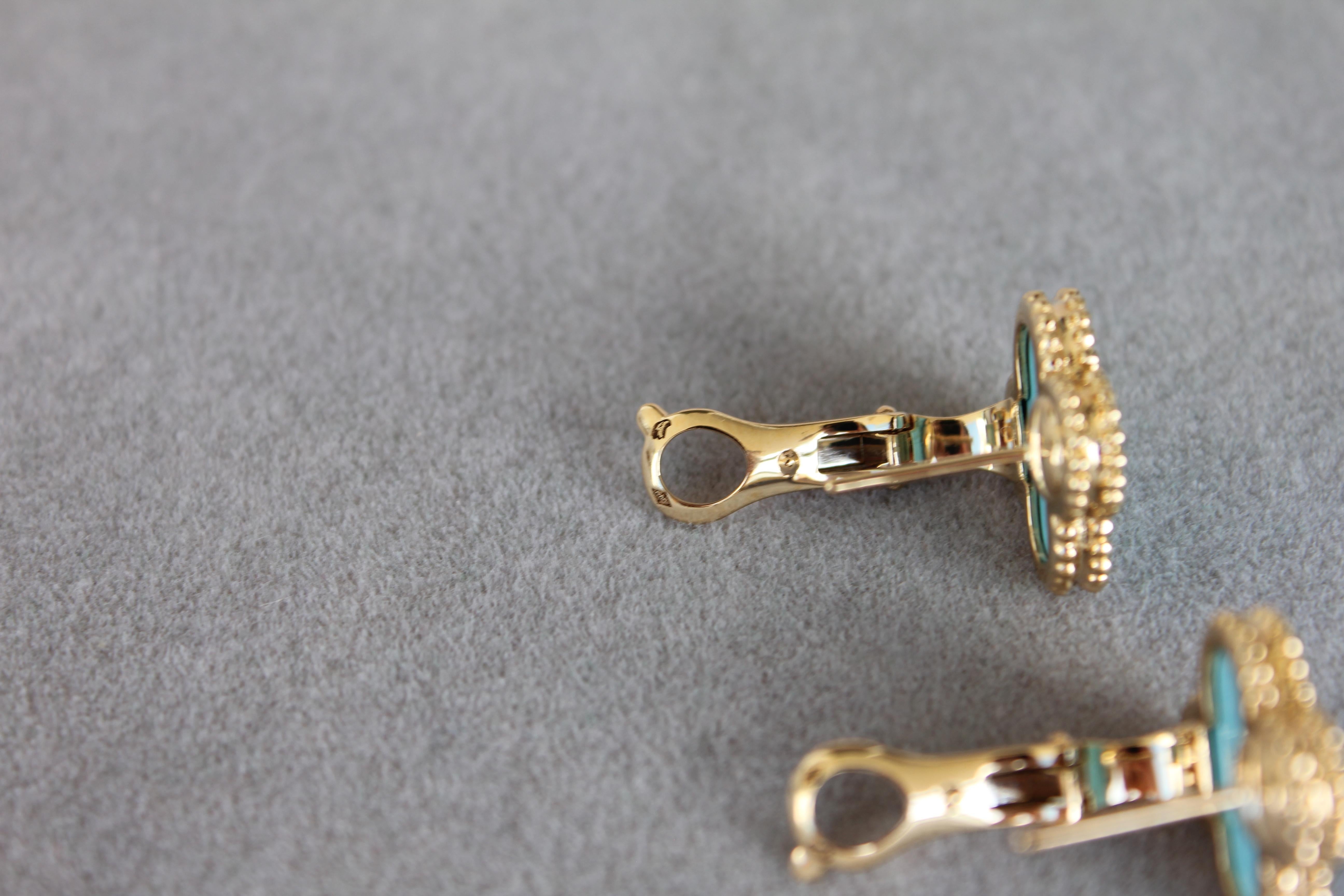 Van Cleef & Arpels Vintage Alhambra Turquoise 18K Yellow Gold Estate Earrings 5