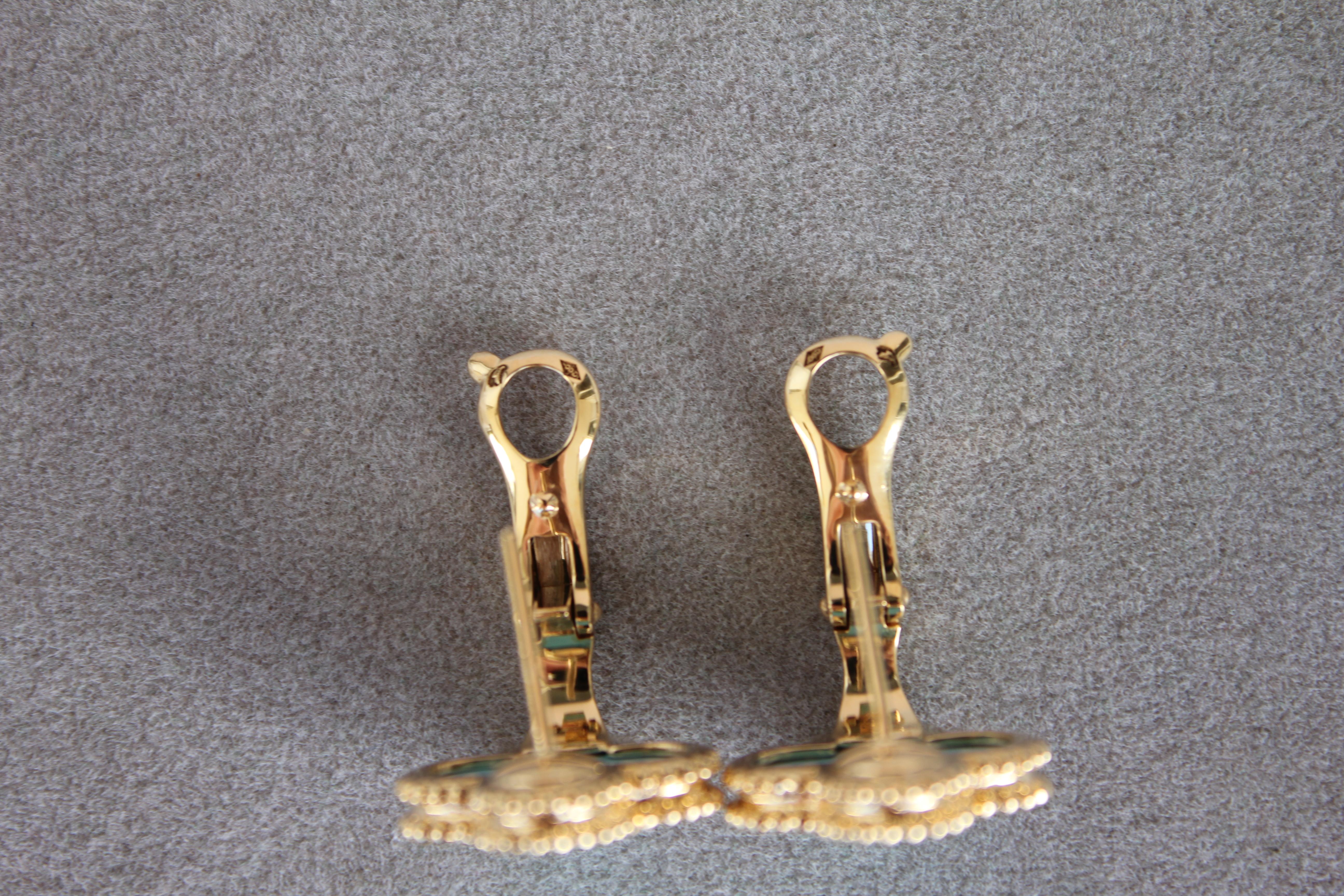 Van Cleef & Arpels Vintage Alhambra Turquoise 18K Yellow Gold Estate Earrings 6