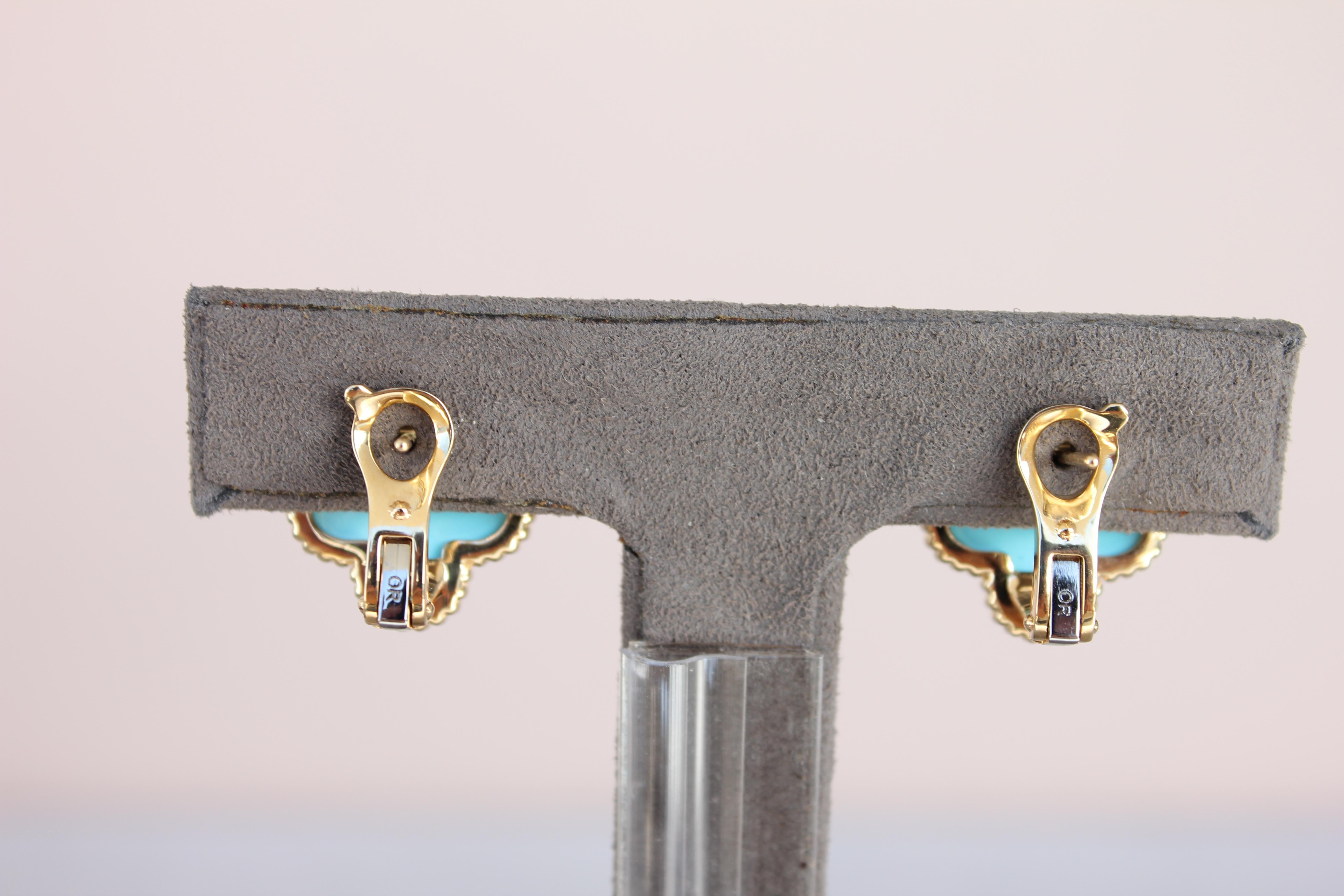 Van Cleef & Arpels Vintage Alhambra Turquoise 18K Yellow Gold Estate Earrings 8
