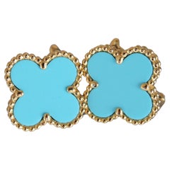 Van Cleef & Arpels Vintage Alhambra Turquoise 18K Yellow Gold Estate Earrings