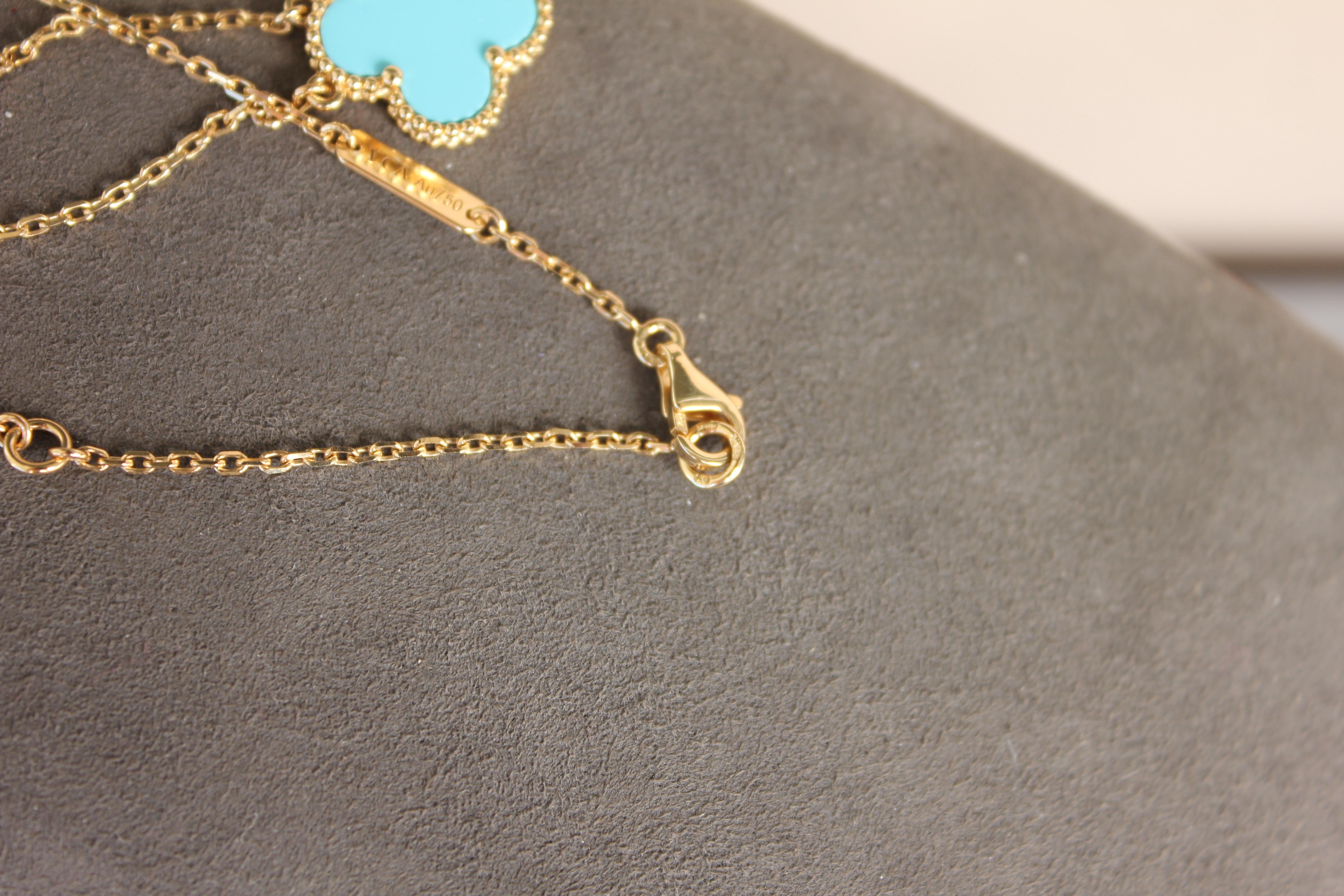 Van Cleef & Arpels Vintage Alhambra Turquoise 18K Yellow Gold Necklace Pendant 9