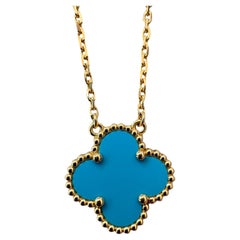 Van Cleef & Arpels Vintage Alhambra Turquoise 18K Yellow Gold Necklace Pendant
