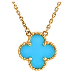 Van Cleef & Arpels Vintage Alhambra Turquoise 18k Yellow Gold Pendant