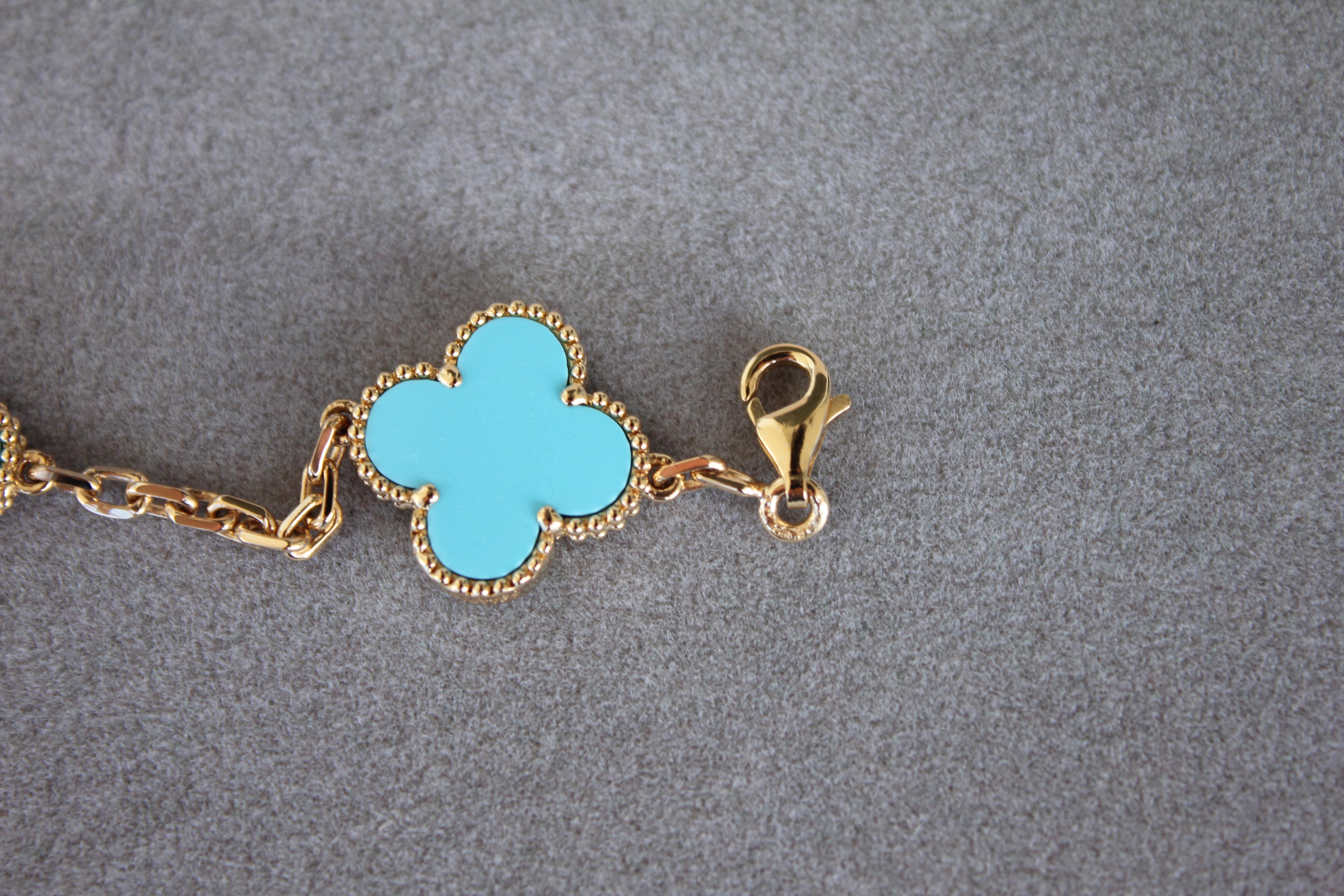 Van Cleef & Arpels Vintage Alhambra Turquoise 18K Yellow Gold Rare Bracelet 4