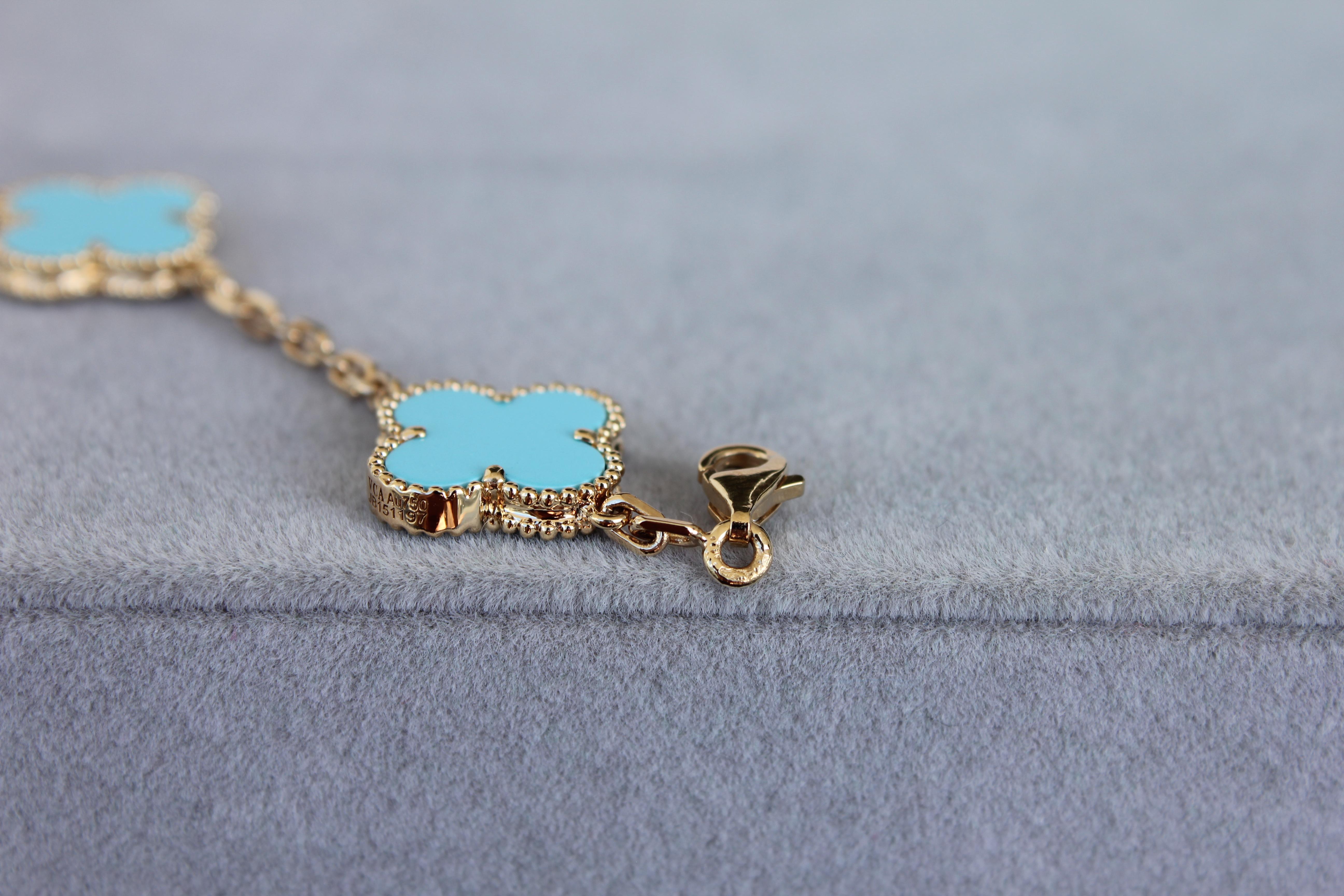 Van Cleef & Arpels Vintage Alhambra Turquoise 18K Yellow Gold Rare Bracelet 6