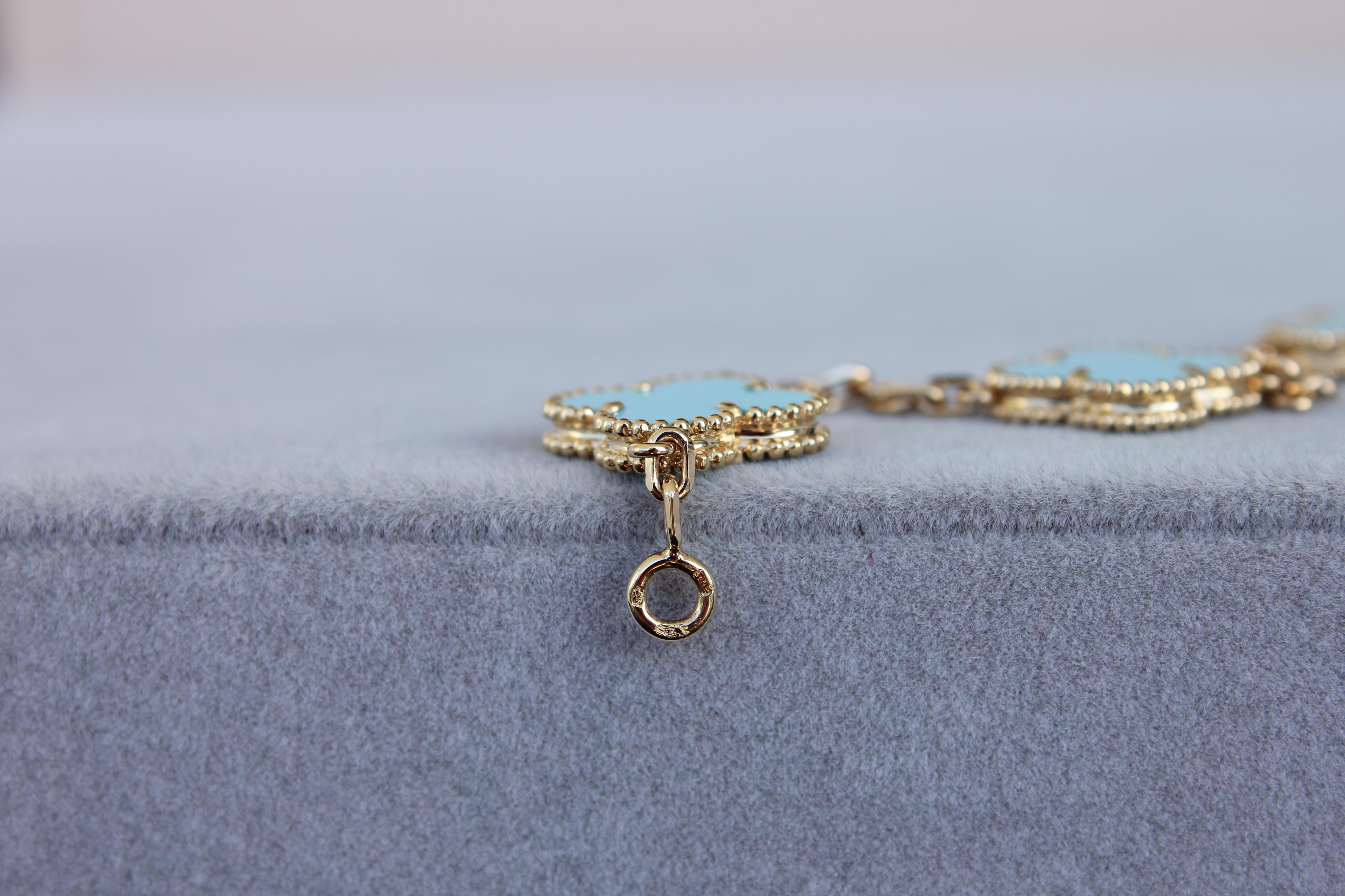 Van Cleef & Arpels Vintage Alhambra Turquoise 18K Yellow Gold Rare Bracelet 8