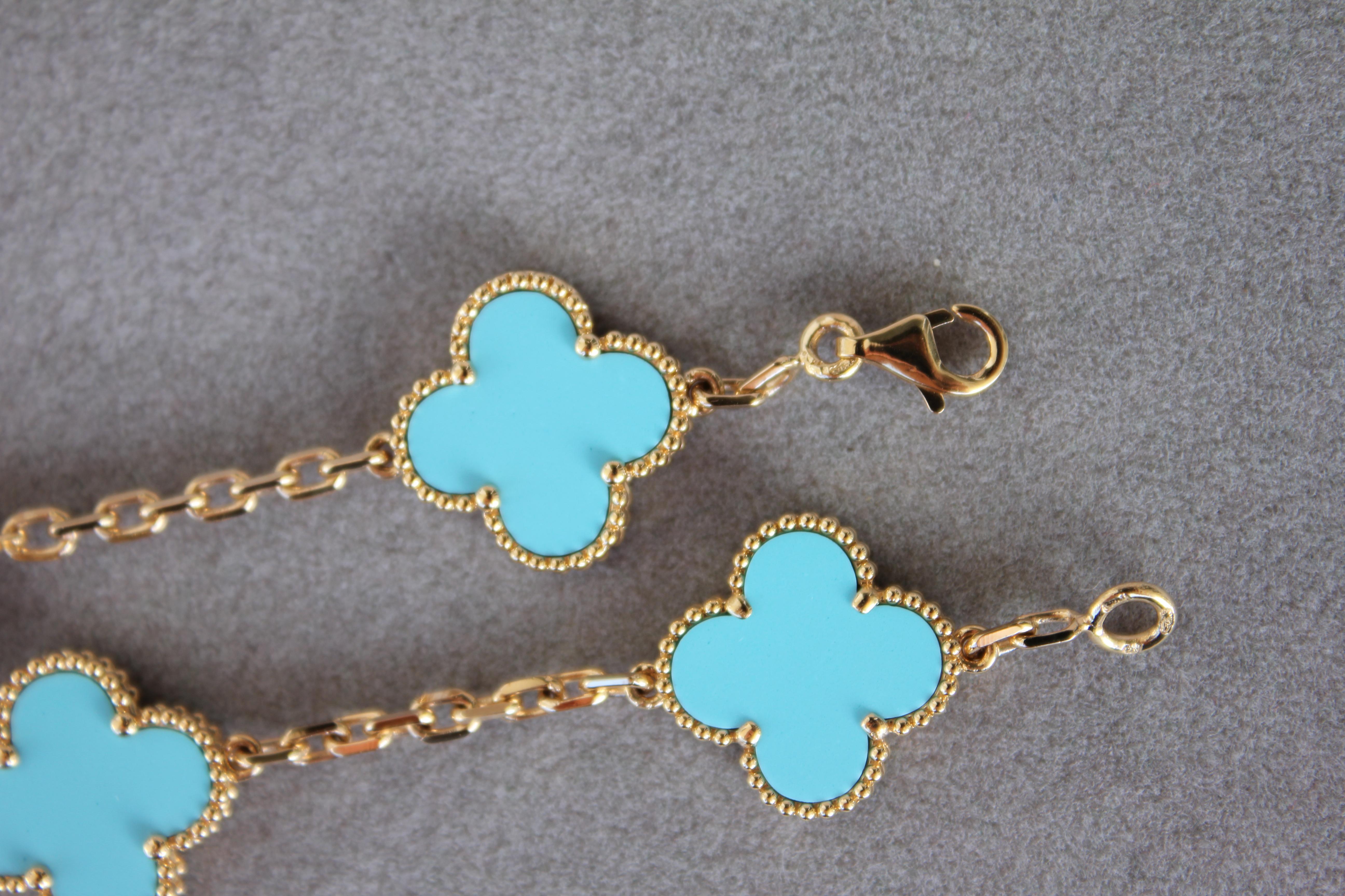 Modern Van Cleef & Arpels Vintage Alhambra Turquoise 18K Yellow Gold Rare Bracelet