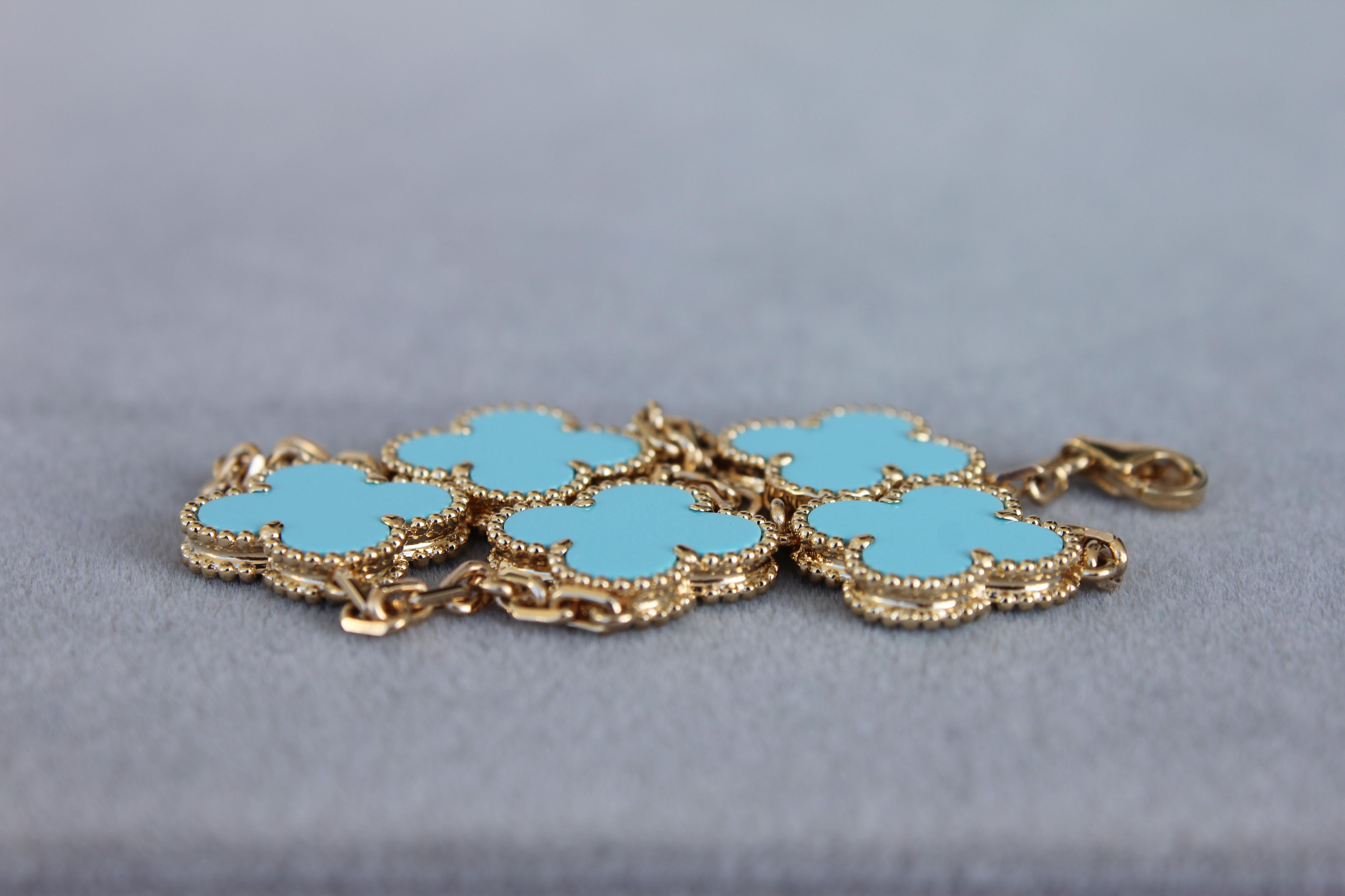 Van Cleef & Arpels Vintage Alhambra Turquoise 18K Yellow Gold Rare Bracelet 1
