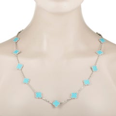 Van Cleef & Arpels Vintage Alhambra Turquoise 20 Motif White Gold Necklace