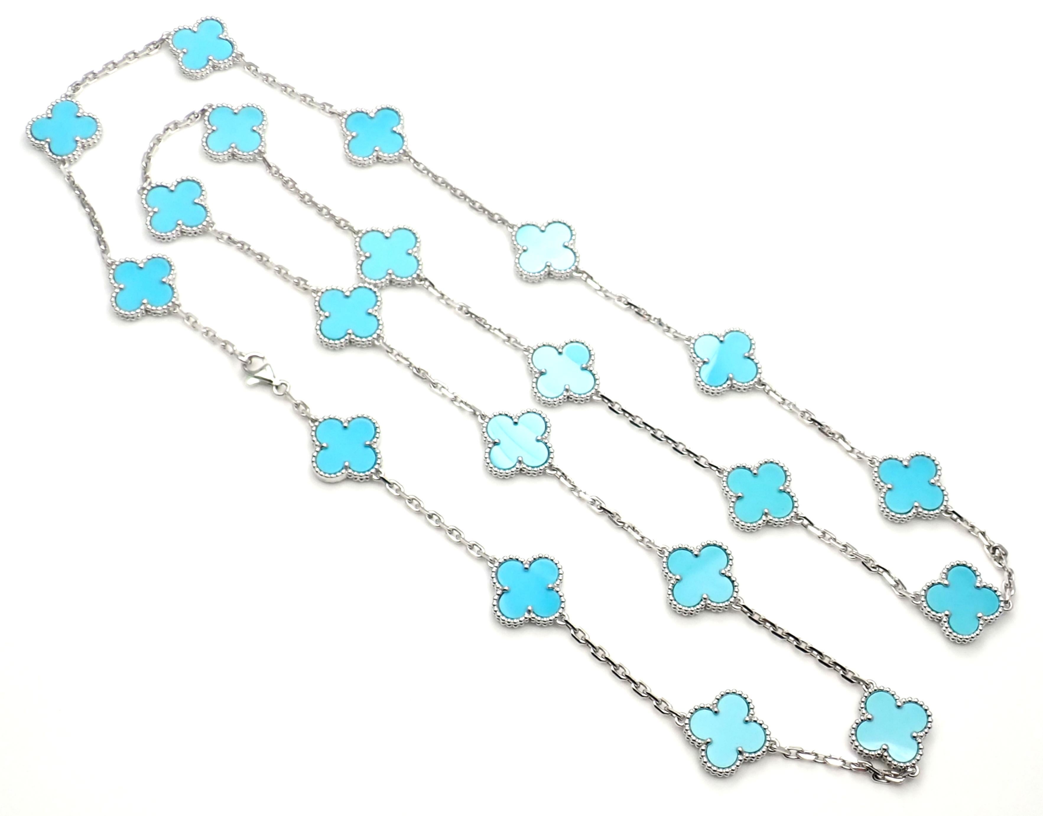 van cleef & arpels vintage alhambra diamond / turquoise 20 motif necklace