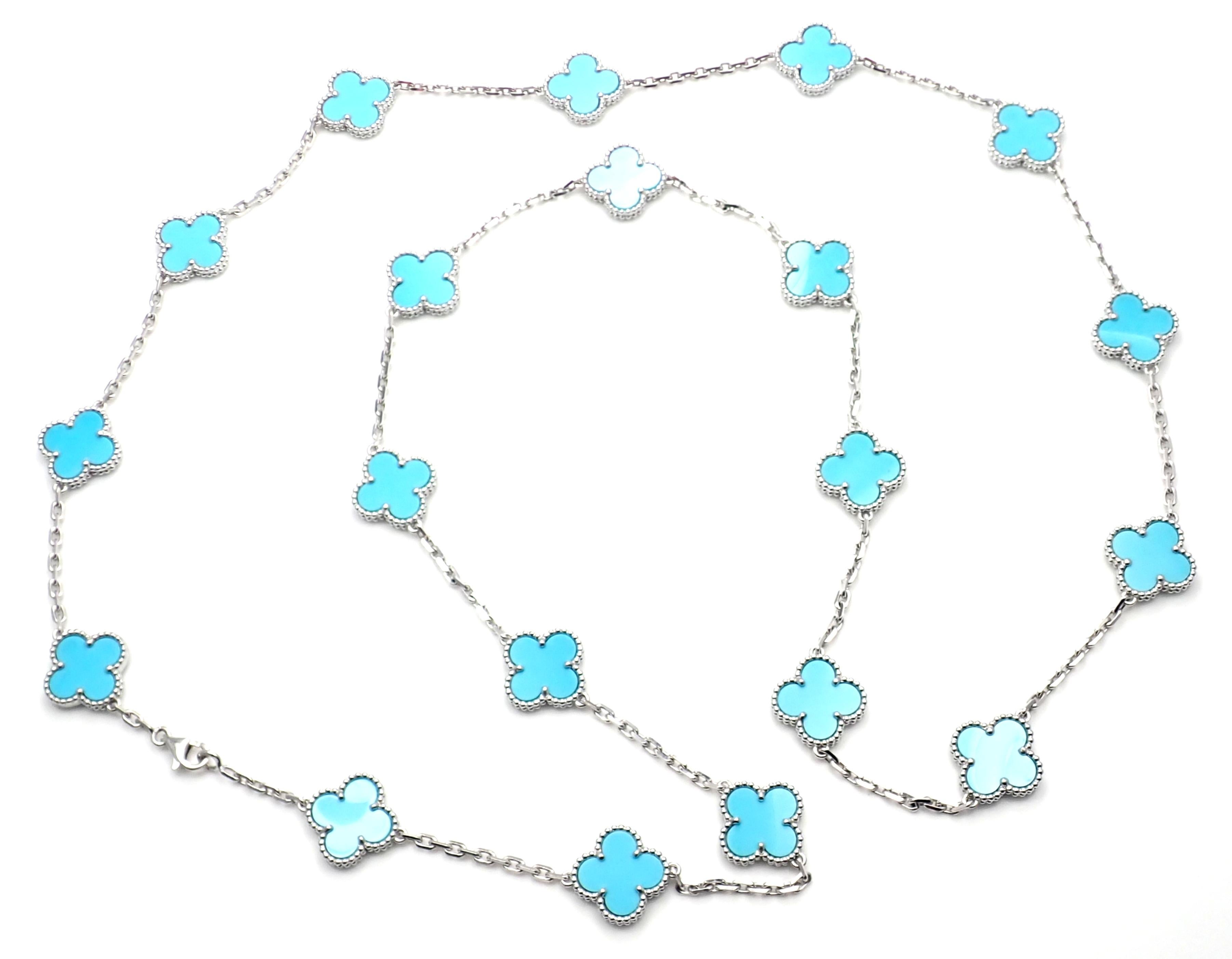 Van Cleef & Arpels Vintage Alhambra Turquoise 20 Motif White Gold Necklace 2