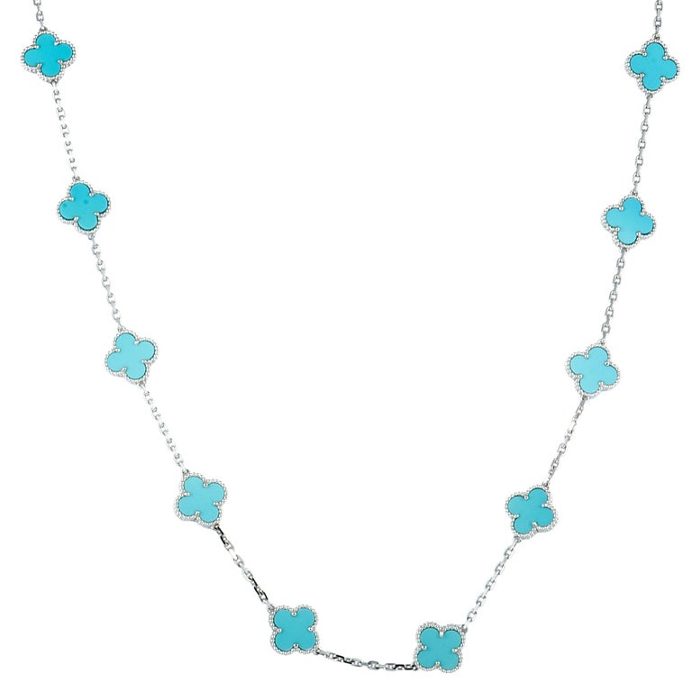 Van Cleef and Arpels Vintage Alhambra Turquoise 20 Motif White Gold ...