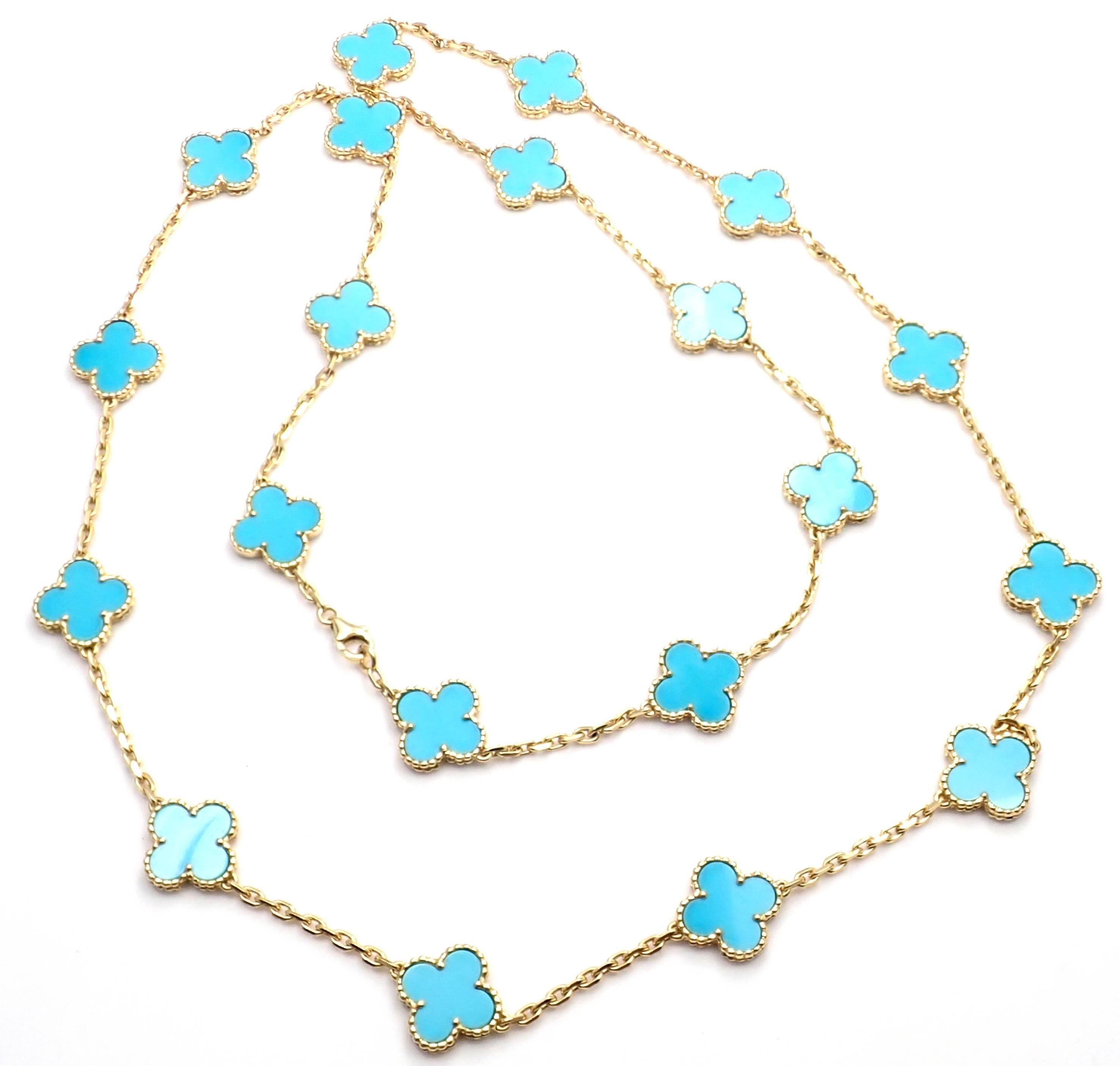van cleef & arpels vintage alhambra diamond / turquoise 20 motif necklace