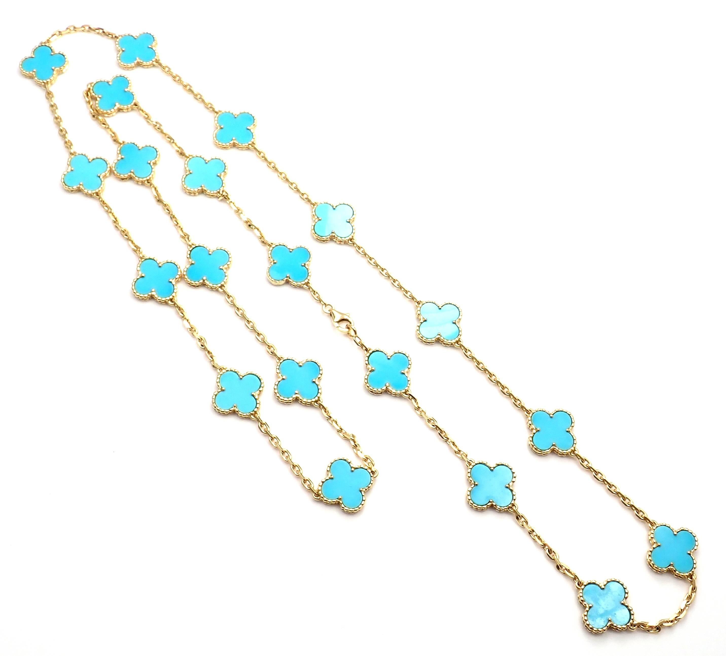 Van Cleef & Arpels Vintage Alhambra Turquoise 20 Motif Yellow Gold Necklace 1