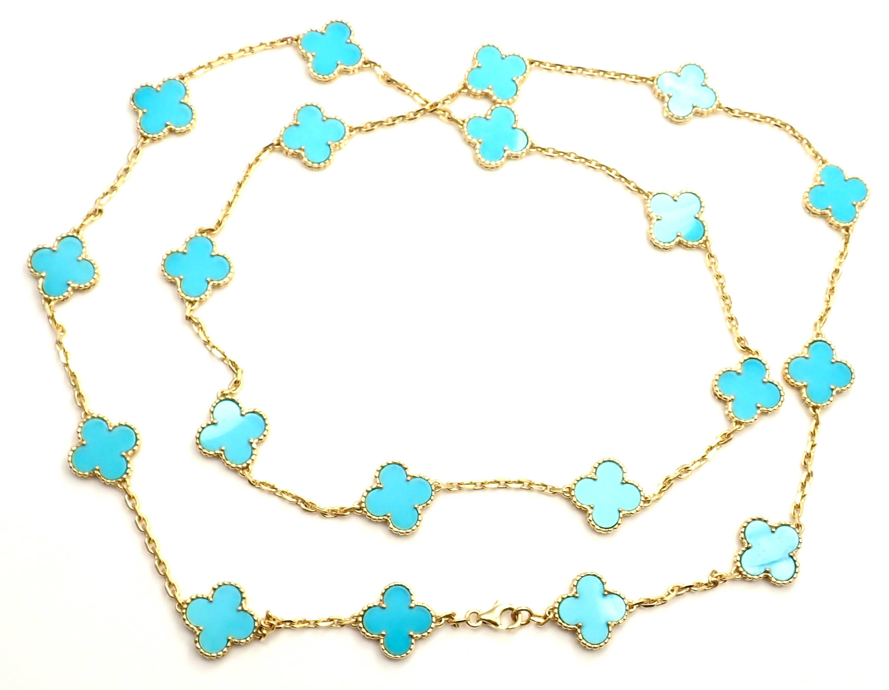 Van Cleef & Arpels Vintage Alhambra Turquoise 20 Motif Yellow Gold Necklace 2