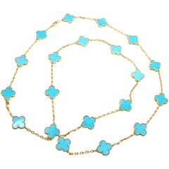 Van Cleef & Arpels Collier Vintage Alhambra Turquoise 20 Motif en or jaune