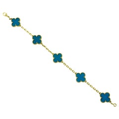 Van Cleef & Arpels Vintage Alhambra Turquoise 5 Motif Bracelet Set in 18k Yellow