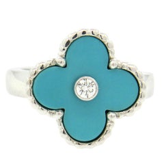 Van Cleef & Arpels Vintage Alhambra Turquoise Diamond Gold Ring