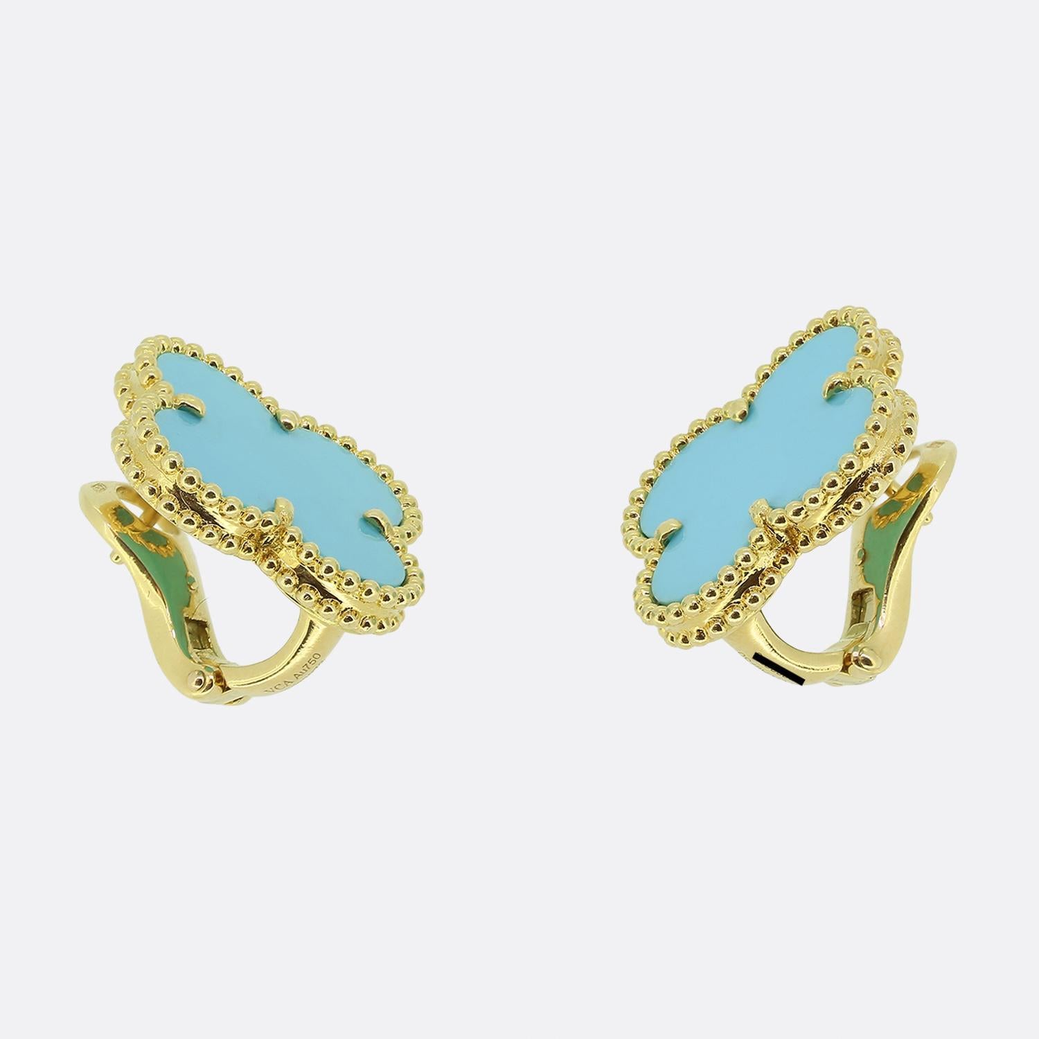 Pendientes Van Cleef & Arpels Vintage Alhambra Turquesa Corte redondo