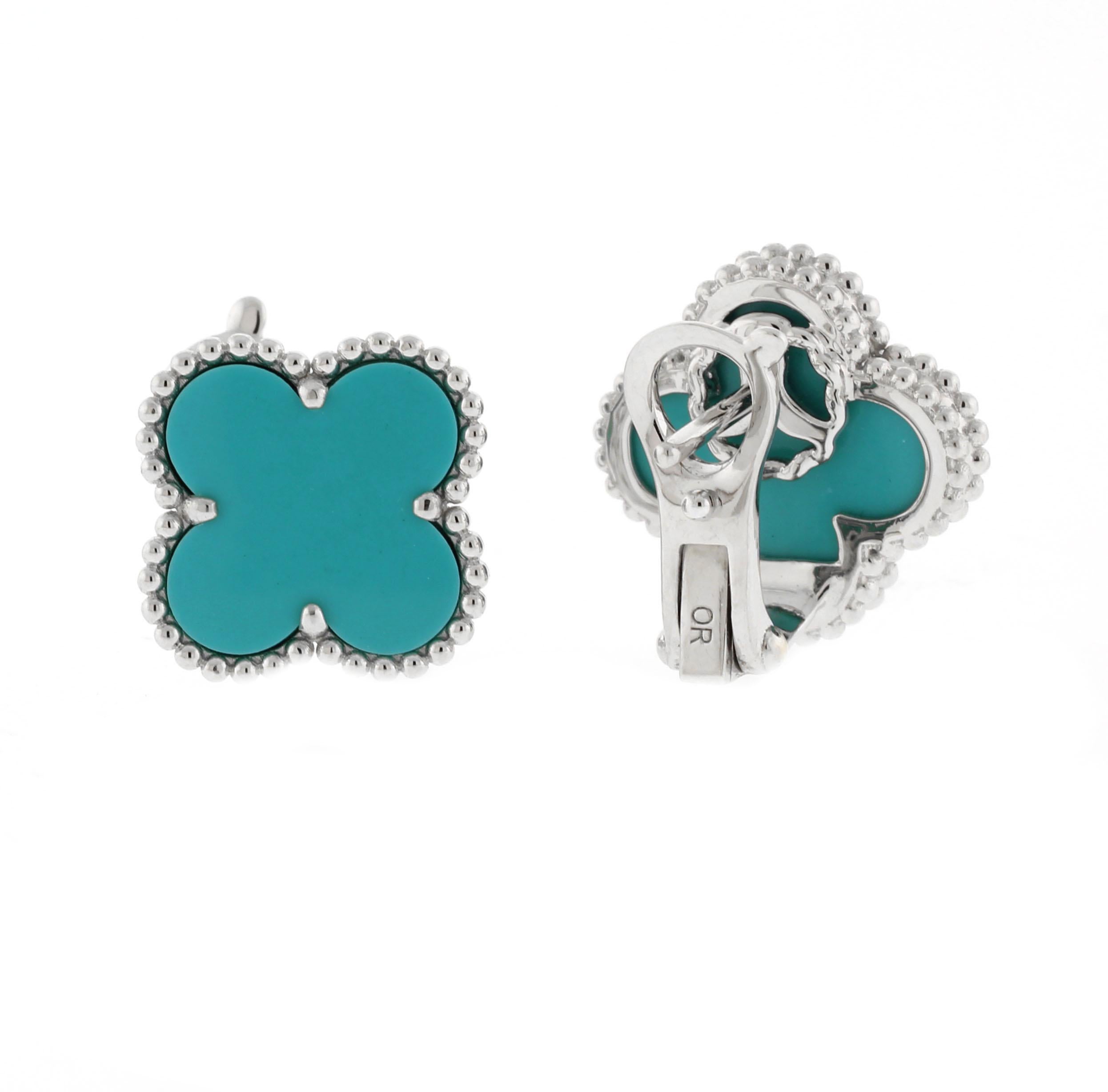 Van Cleef & Arpels Vintage Alhambra Turquoise Earrings In Excellent Condition In Bethesda, MD