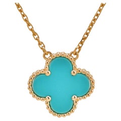 Van Cleef & Arpels Vintage Alhambra Turquoise Necklace 18K Yellow Gold
