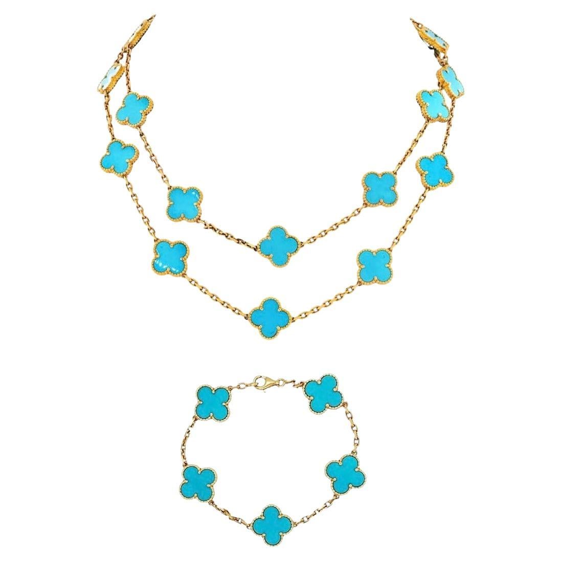 Van Cleef & Arpels Vintage Alhambra Turquoise Necklace & Bracelet Set